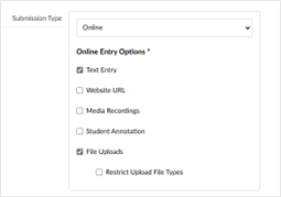 Image of the Assignment Submission Type option