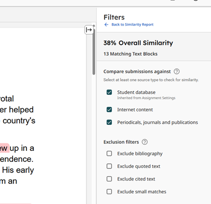 Image of the Turnitin Database Options