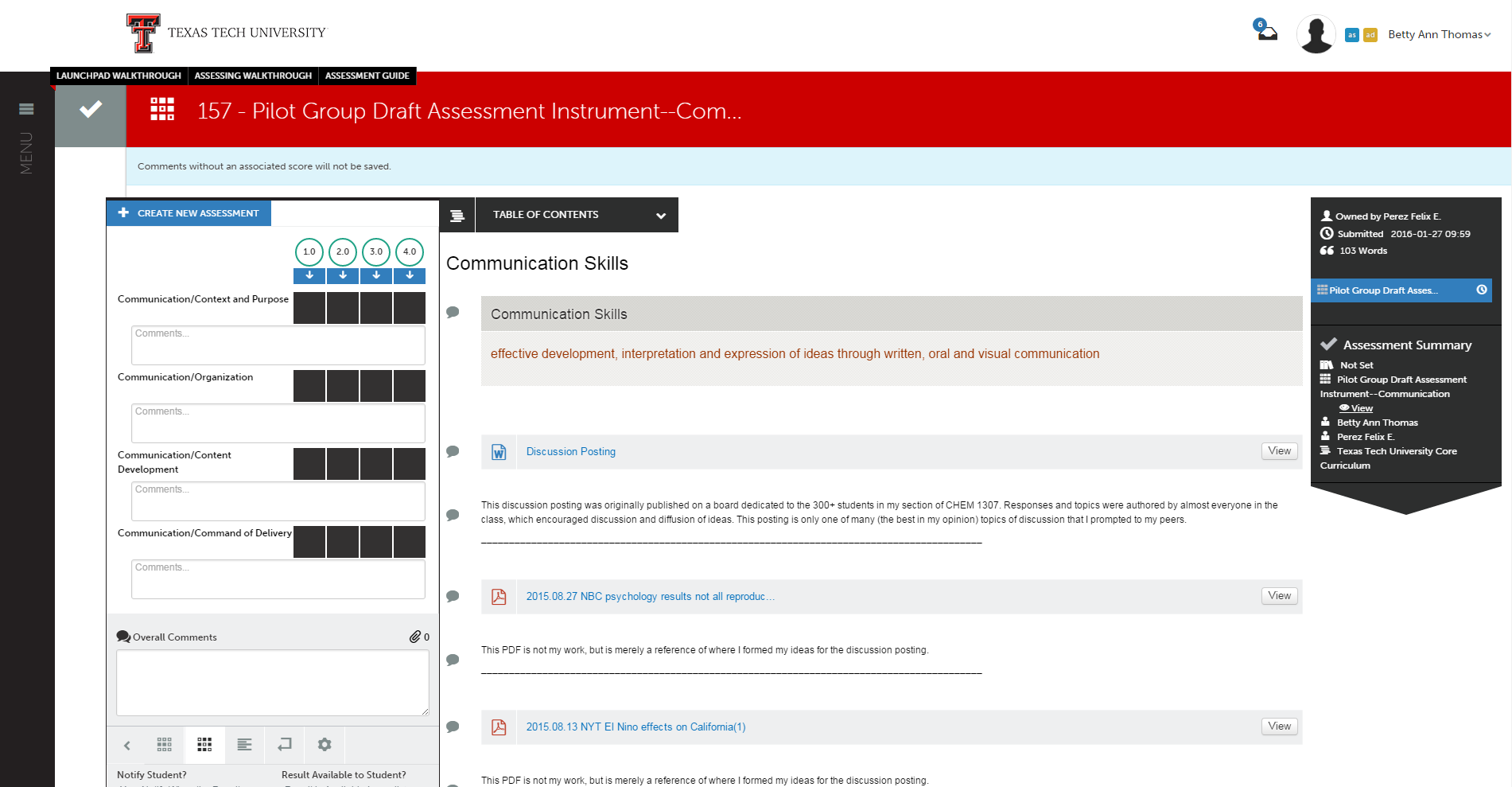 Instructor Assessment Example
