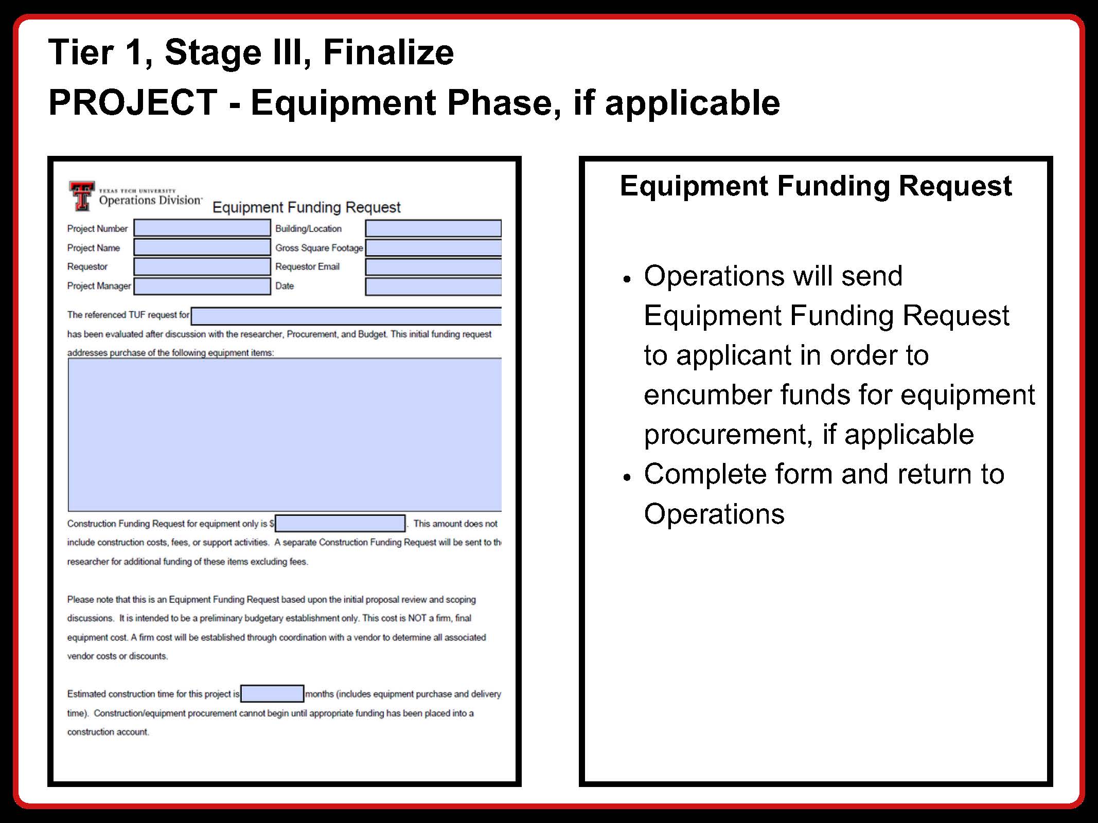 Tier 1 Stage 3 Finalize Project Equipment Phase if applicable