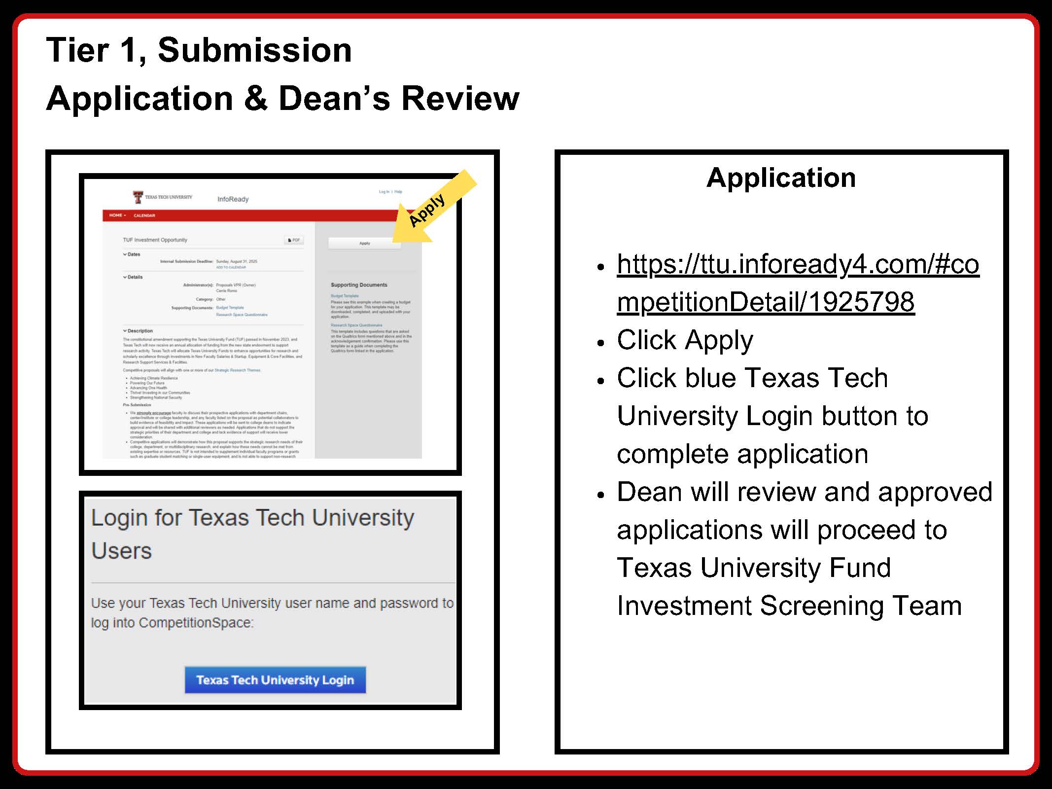 Tier 1 submission Application & Dean's Review