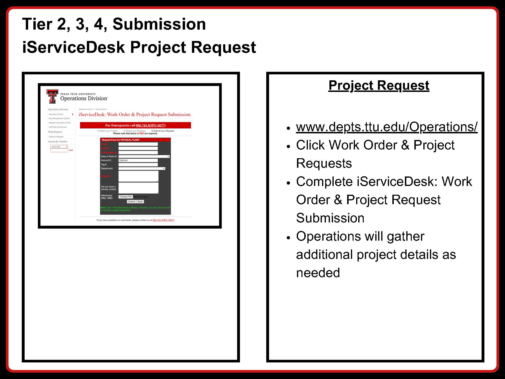 Tier 2, 3, 4 Submission iServiceDesk Project request