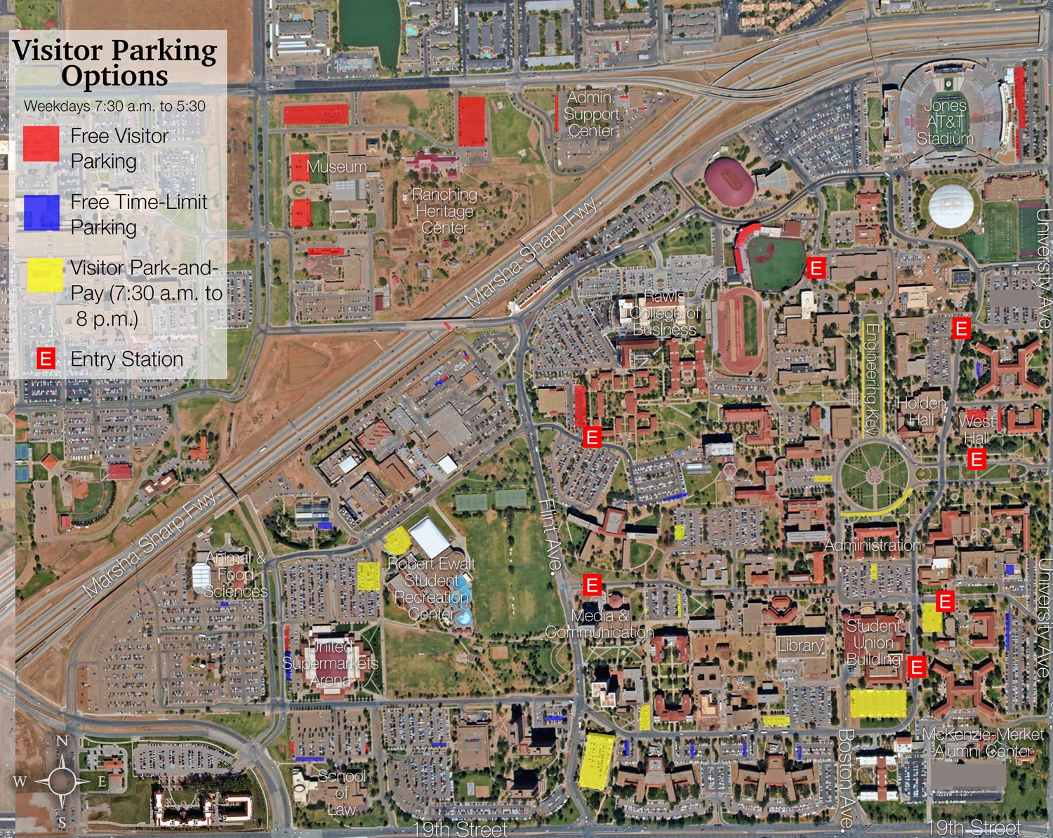 Map of campus showing visitor parking
