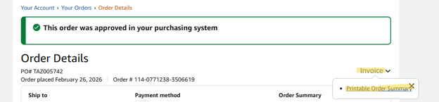 printable order summary in the amazon punchout