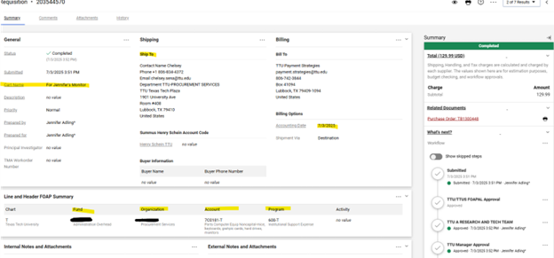 requisition page in TechBuy
