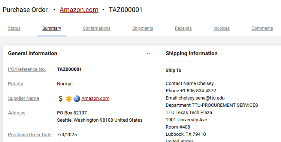 TAZ number in Techbuy