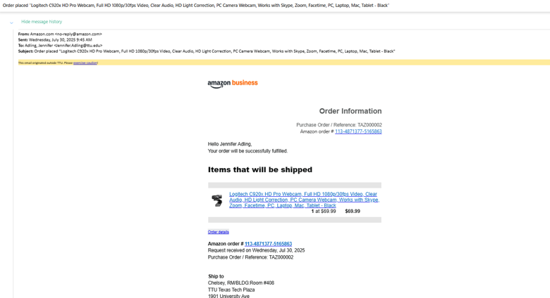 order confirmation from amazon email