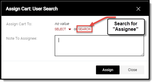 How to Search for an assignee for a shopping cart.