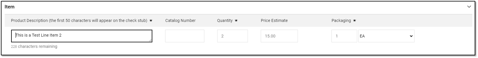 Non-Catalog Item pricing can be updated on the "Price Estimate" section.