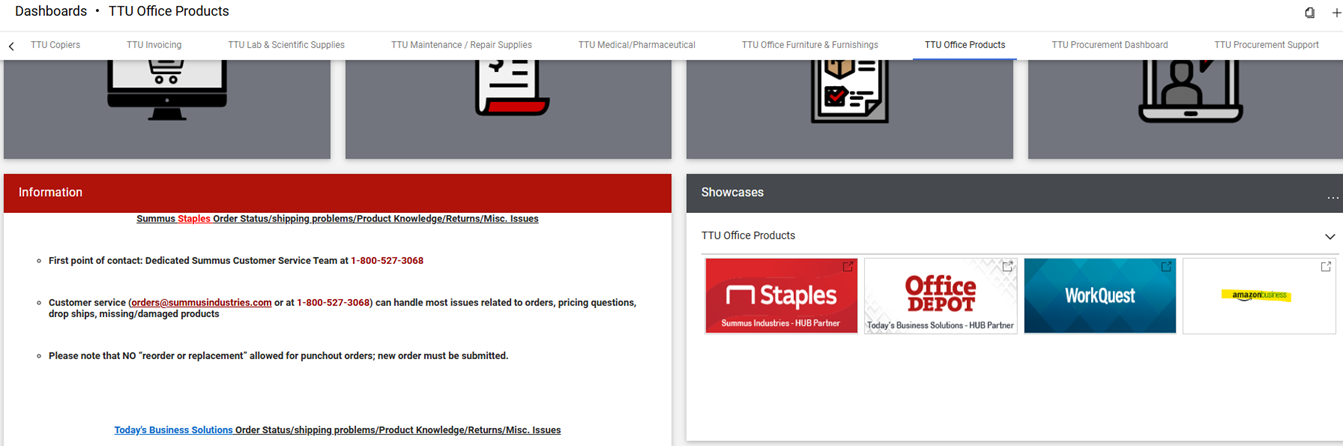 Screenshot showing where to access the TTU Office Products dashboard.