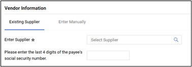 Screenshot of the vendor information section in the TechBuy Limited Engagement Form if the supplier is an existing supplier in the system.