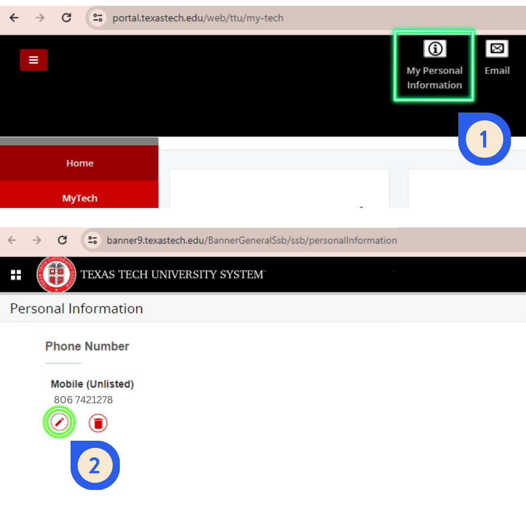 Raiderlink personal information updating phone number