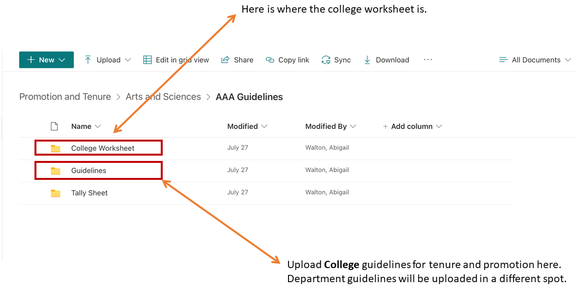 College worksheet and guidelines folders