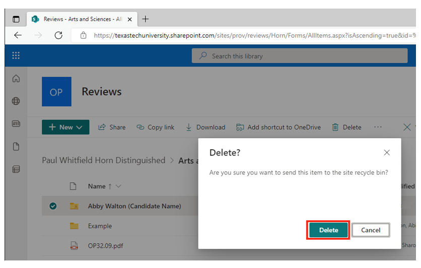 Confirm deletion
