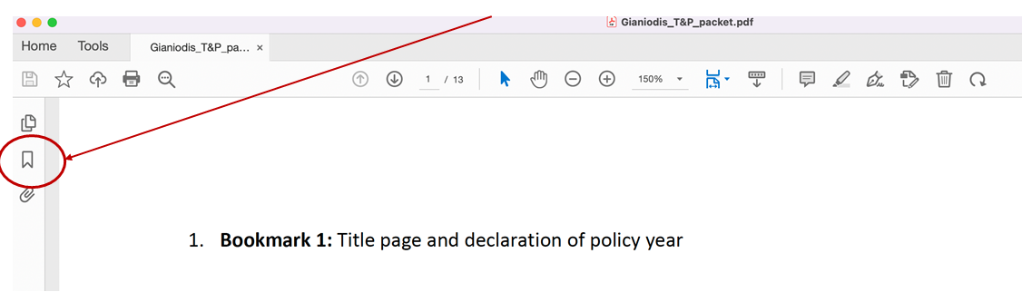 Click the Bookmarks button on the left of the screen.