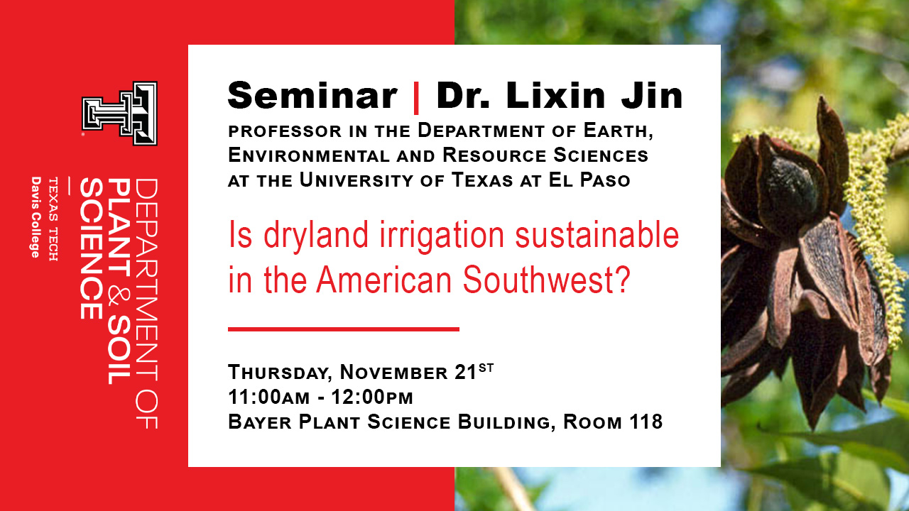 Salinity buildup, pedogenic carbonate accumulation, heat stress in a changing climate at a pecan orchard in Tornillo, TX: is dryland irrigation sustainable at American southwest?  Dr. Lixin Jin