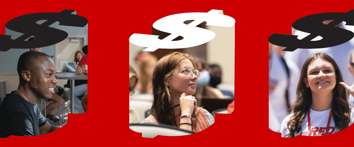 Dollar sign icons with photos of college students. Dollar sign icons with photos of college students.