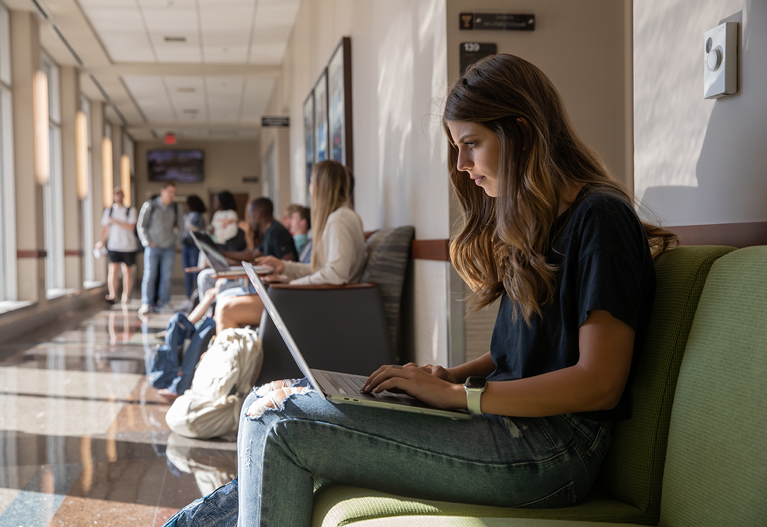 Student using laptop