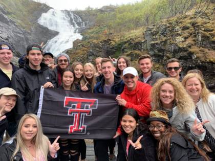 Dean Williams with 2019 students in Norway