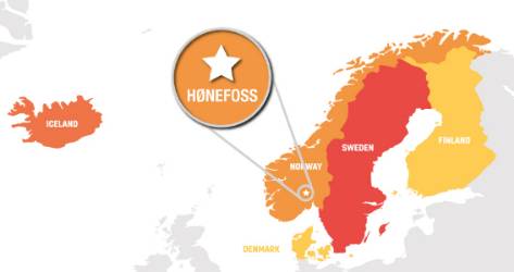 Map of Norway showing Honefoss