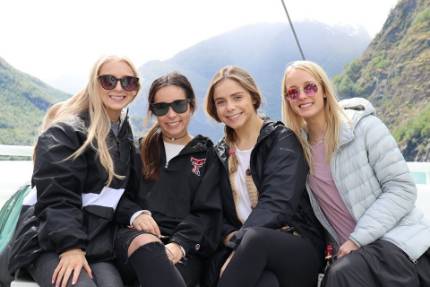 Program participants on a boating trip in the fjords of Bergen, Norway, 2019