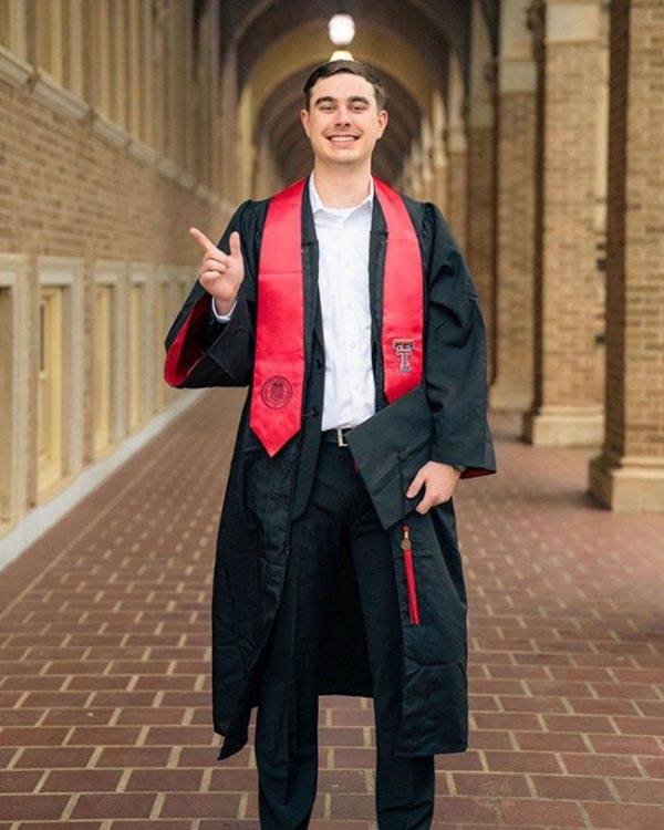 Blevins showing his Red Raider pride on campus.