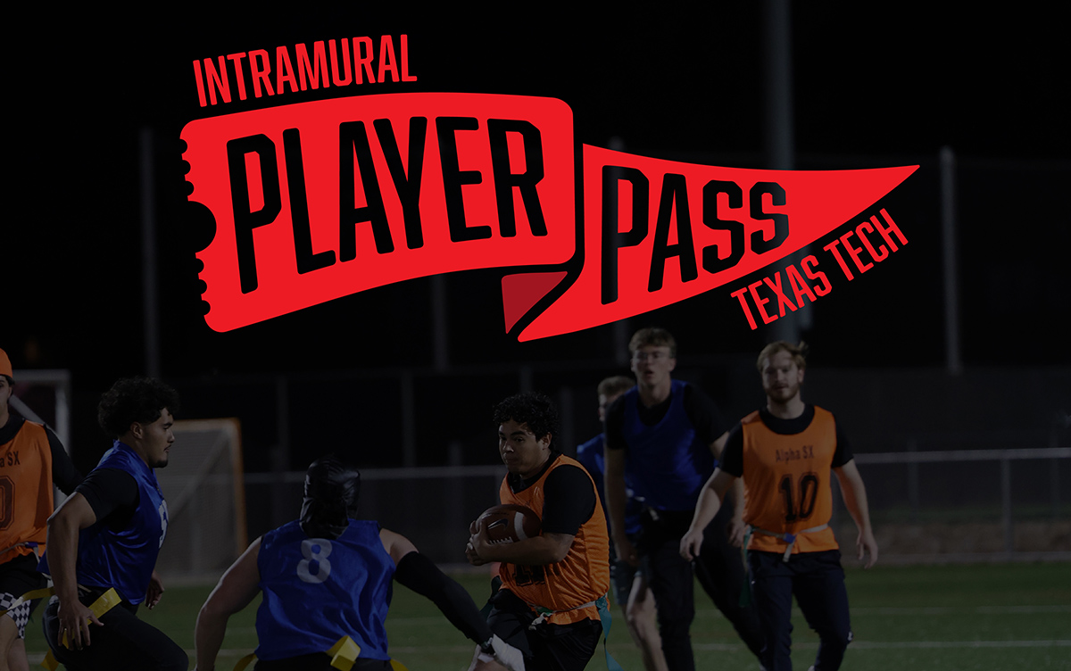 Picture of the Intramural Player Pass icon and a background of students playing flag football