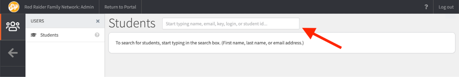 Screenshot of student search