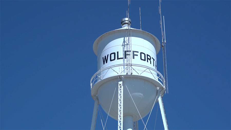water tower, says wolfforth