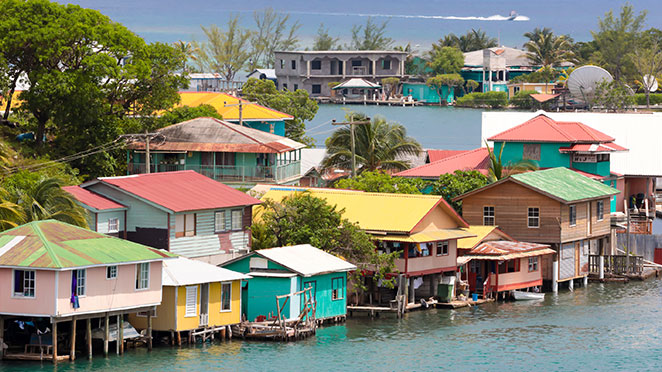 houses on the water in Roatain, Honduras