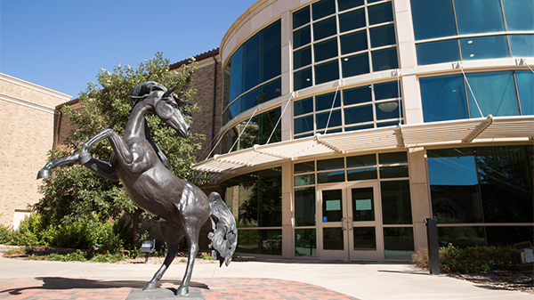 horse statue in front of animal science building