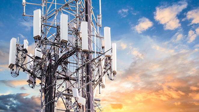 5G cell tower at sunset