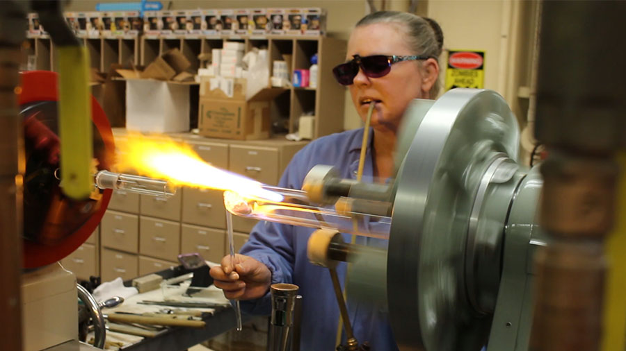 Bertonazzi works on a piece in her workshop in the Department of Chemistry & Biochemistry