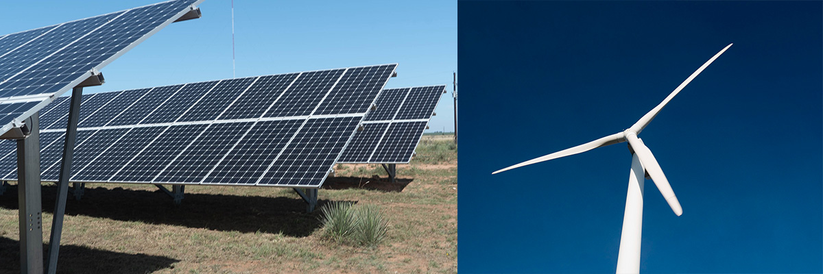 solar panel and wind turbine