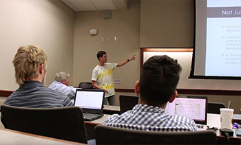 student presenting to class