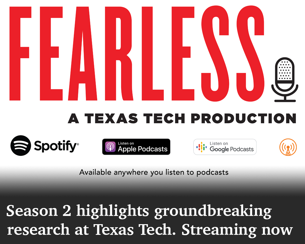 overlaid text reads:Season 2 highlights groundbreaking research at Texas Tech. Streaming now