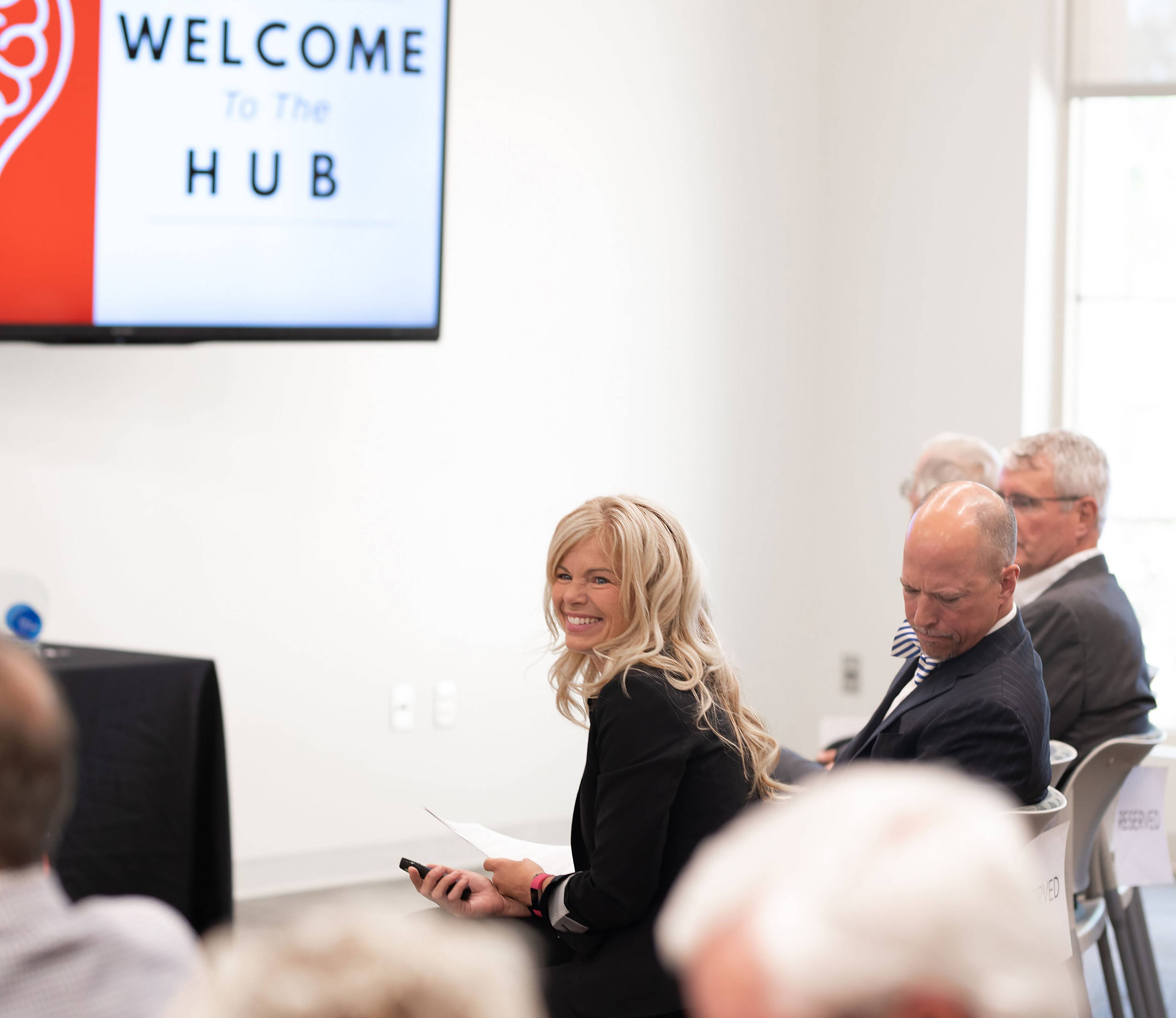 Kimberly Gramm smiles during a meeting at the TTU Innovation Hub