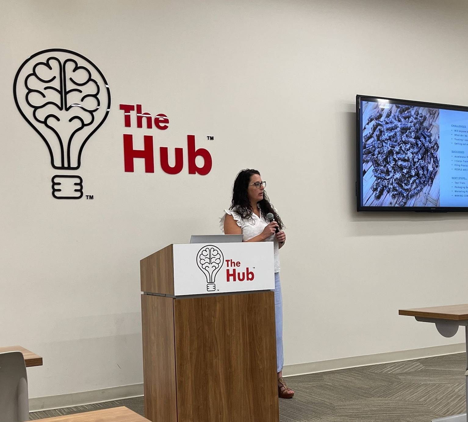 Sarah Burnett, CEO of Texas Earth, speaking at the Texas Tech Innovation Hub.