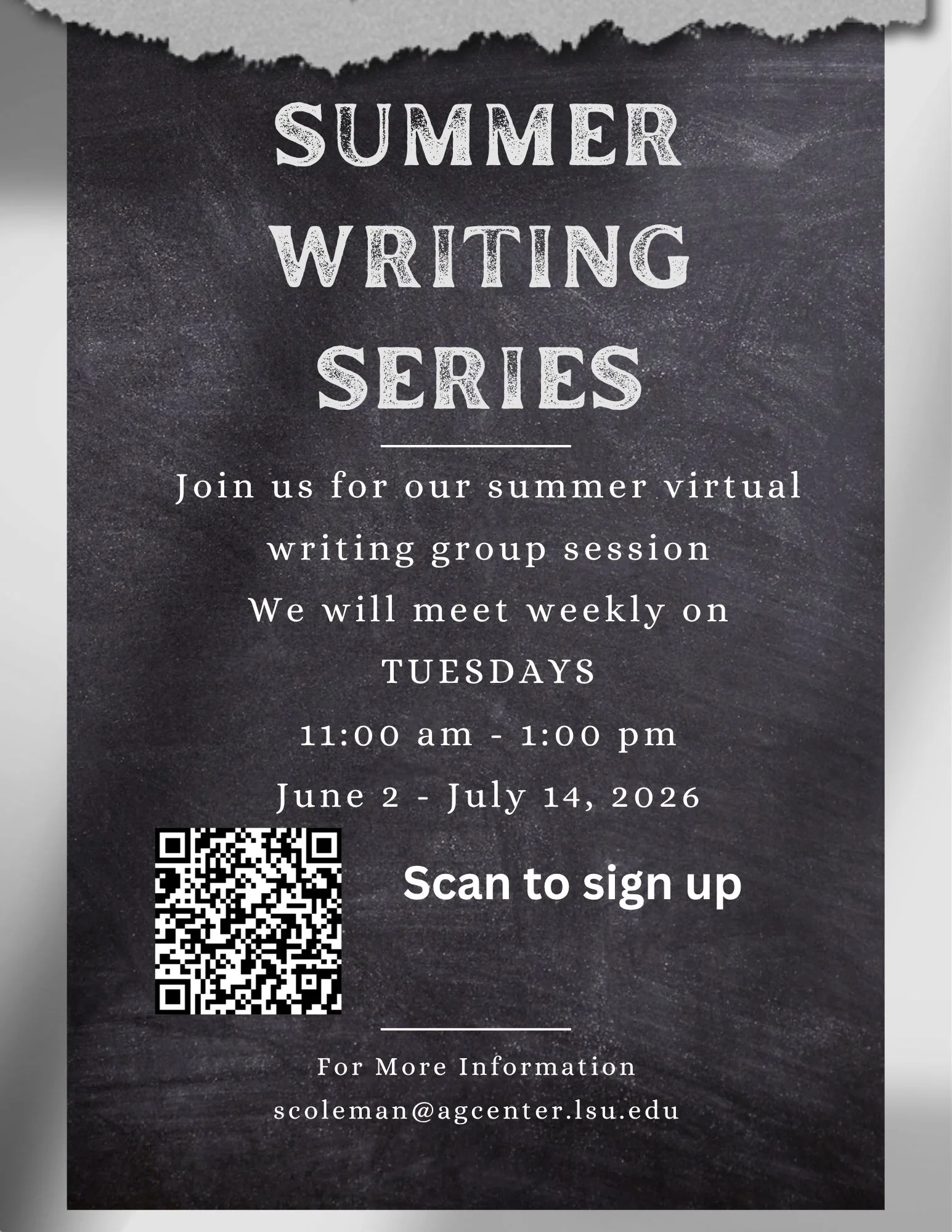 flyer for Summer Writing Series 2026