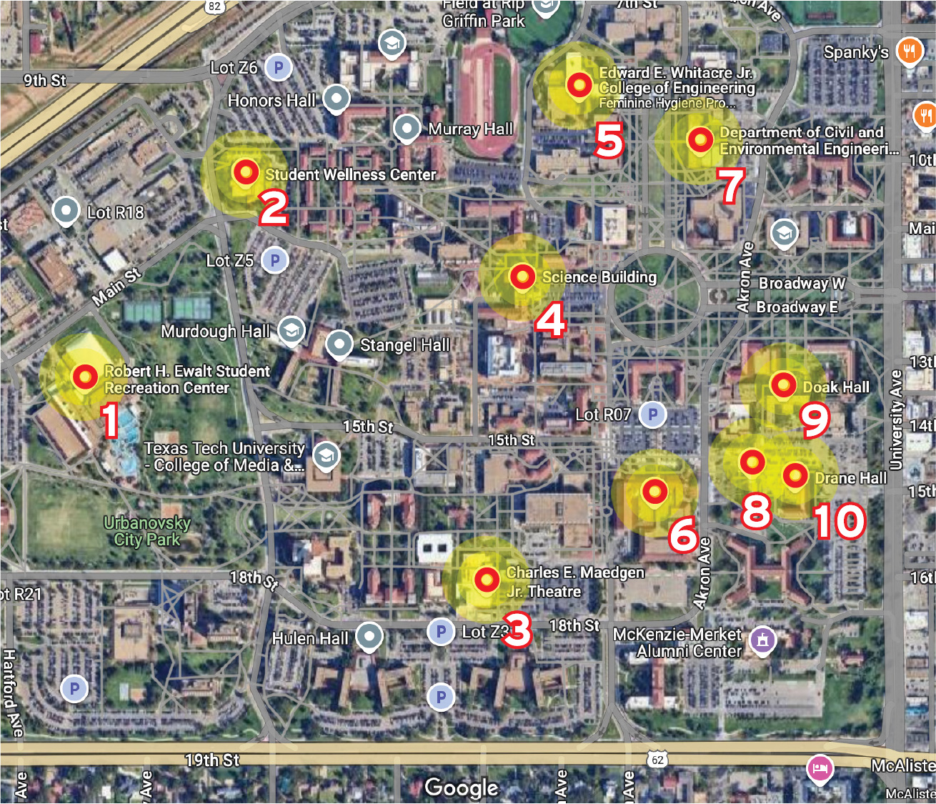 TTU Feminine Hygiene Product Locations