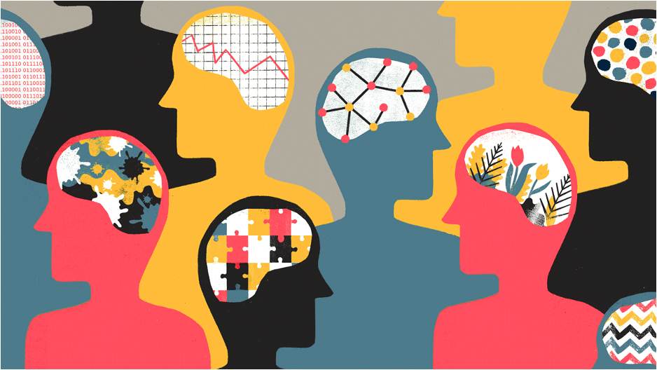 image of people with different thoughts in their head