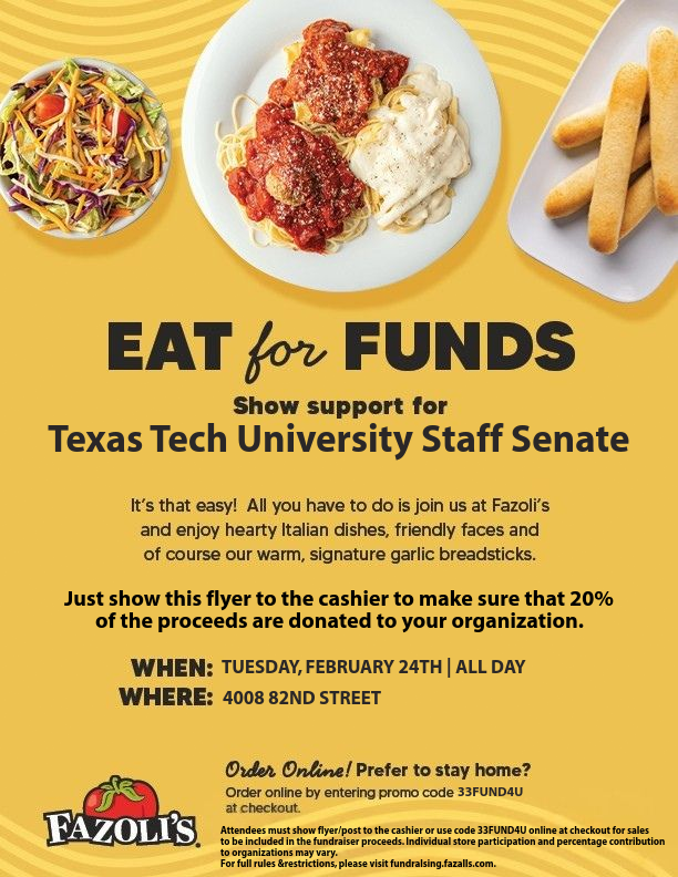 Staff Senate Fazoli Fundraiser Ad