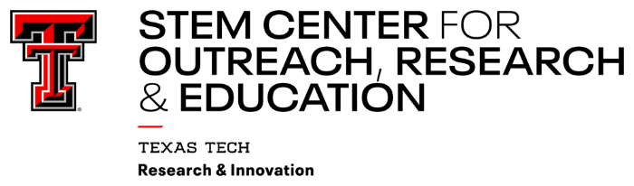 Texas Tech STEM CORE logo Double T with STEM Center for Outreach, Research, & Education