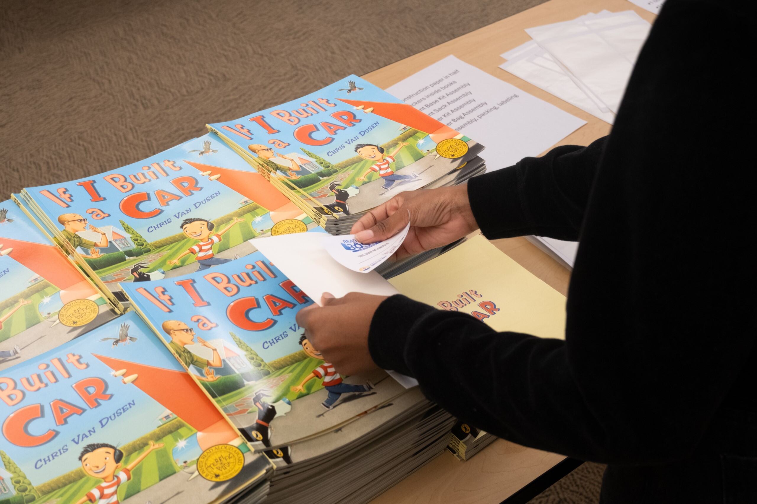 Volunteer working on books