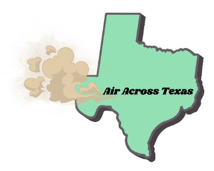 green state of Texas icon with dust across it