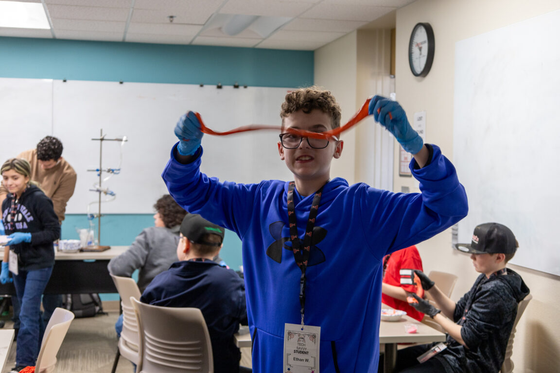 Kid playing with slime