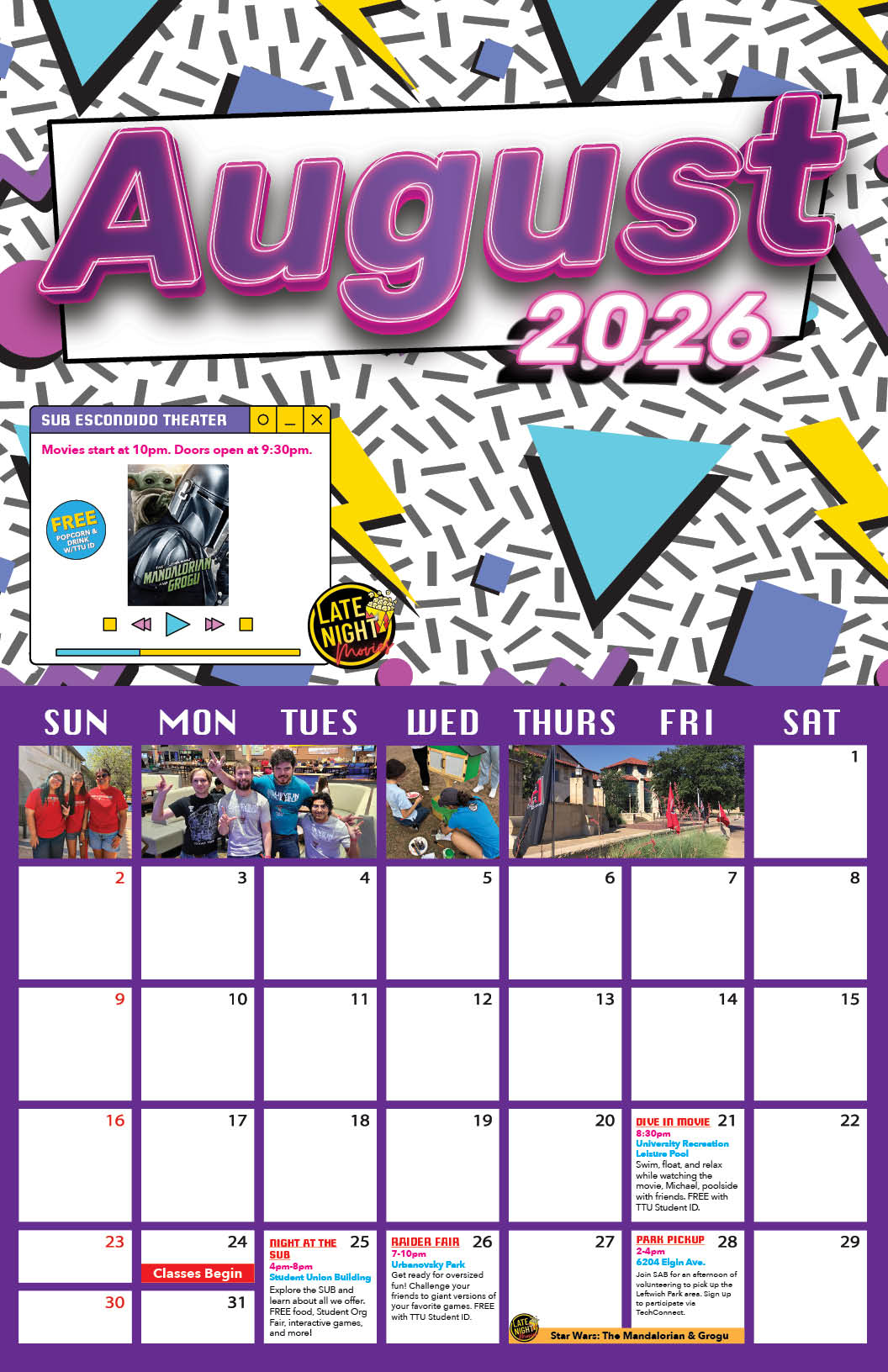 Student Events Calendar August