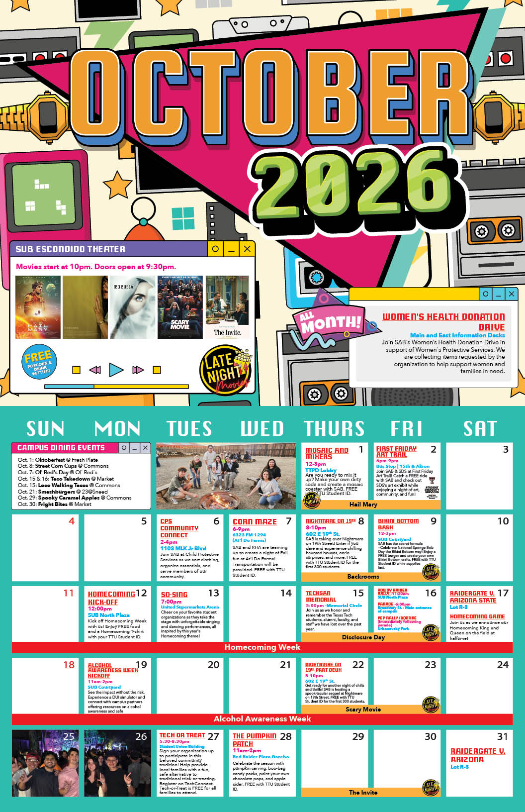 Student Events Calendar October