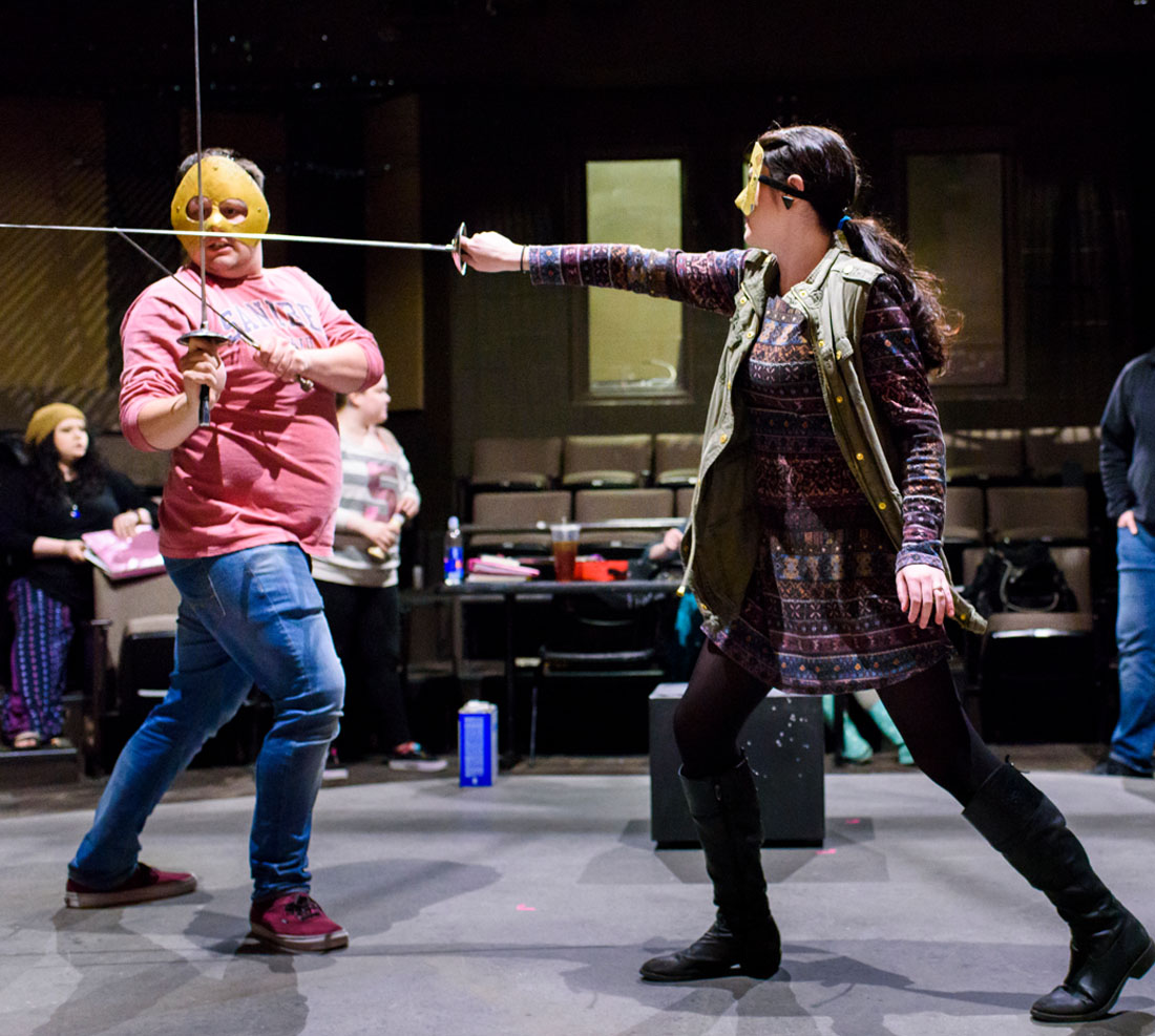 TTU Theatre students in a sword fight