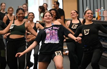 Group of female SOTD students dancing in studio